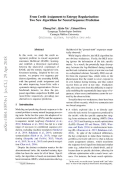 From Credit Assignment to Entropy Regularization: Two New Algorithms for
  Neural Sequence Prediction