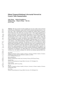Dilated Temporal Relational Adversarial Network for Generic Video
  Summarization