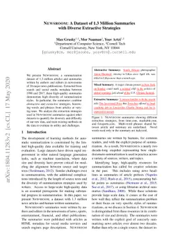 Newsroom: A Dataset of 1.3 Million Summaries with Diverse Extractive
  Strategies