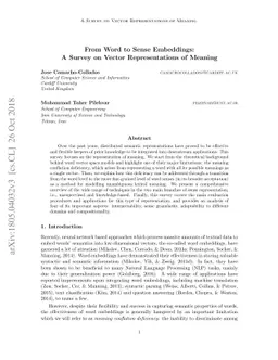From Word to Sense Embeddings: A Survey on Vector Representations of
  Meaning