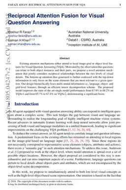 Reciprocal Attention Fusion for Visual Question Answering