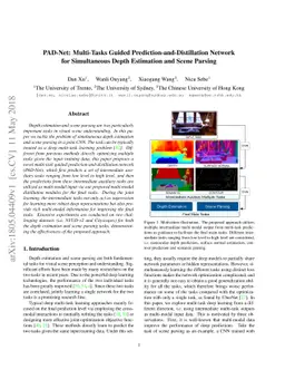 PAD-Net: Multi-Tasks Guided Prediction-and-Distillation Network for
  Simultaneous Depth Estimation and Scene Parsing