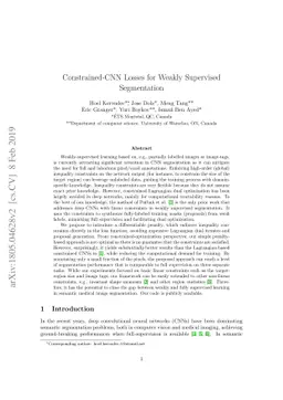 Constrained-CNN losses for weakly supervised segmentation