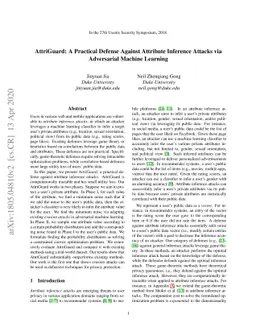 AttriGuard: A Practical Defense Against Attribute Inference Attacks via
  Adversarial Machine Learning