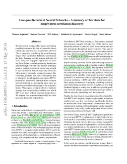 Low-pass Recurrent Neural Networks - A memory architecture for
  longer-term correlation discovery