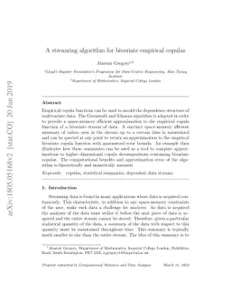 A streaming algorithm for bivariate empirical copulas