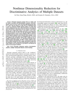 Nonlinear Dimensionality Reduction for Discriminative Analytics of
  Multiple Datasets
