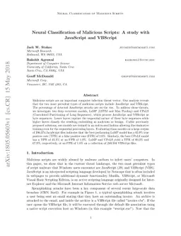 Neural Classification of Malicious Scripts: A study with JavaScript and
  VBScript