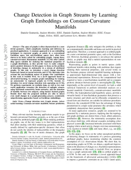 Change Detection in Graph Streams by Learning Graph Embeddings on
  Constant-Curvature Manifolds