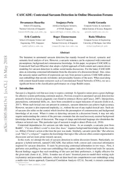 CASCADE: Contextual Sarcasm Detection in Online Discussion Forums