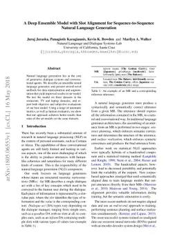 A Deep Ensemble Model with Slot Alignment for Sequence-to-Sequence
  Natural Language Generation