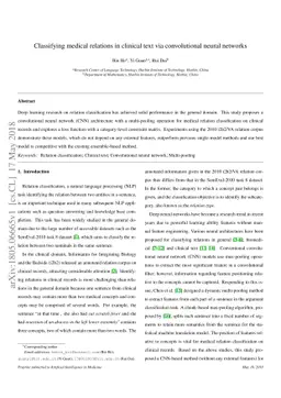 Classifying medical relations in clinical text via convolutional neural
  networks
