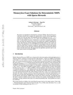 Memoryless Exact Solutions for Deterministic MDPs with Sparse Rewards