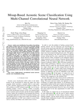 Mixup-Based Acoustic Scene Classification Using Multi-Channel
  Convolutional Neural Network
