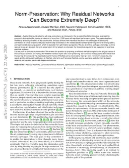 Norm-Preservation: Why Residual Networks Can Become Extremely Deep?