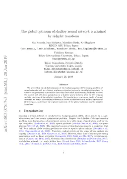 The global optimum of shallow neural network is attained by ridgelet
  transform