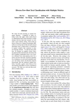 Diverse Few-Shot Text Classification with Multiple Metrics