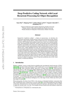 Deep Predictive Coding Network with Local Recurrent Processing for
  Object Recognition