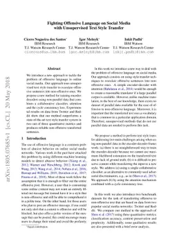 Fighting Offensive Language on Social Media with Unsupervised Text Style
  Transfer