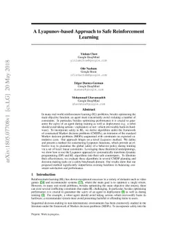 A Lyapunov-based Approach to Safe Reinforcement Learning