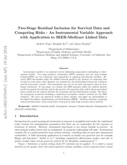 Two-Stage Residual Inclusion under the Additive Hazards Model - An
  Instrumental Variable Approach with Application to SEER-Medicare Linked Data