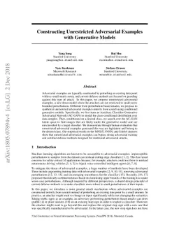 Constructing Unrestricted Adversarial Examples with Generative Models