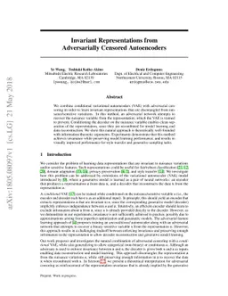 Invariant Representations from Adversarially Censored Autoencoders