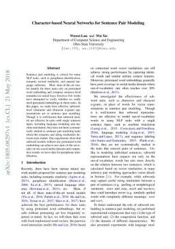 Character-based Neural Networks for Sentence Pair Modeling