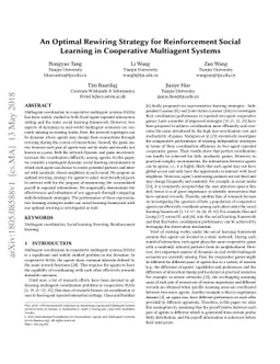An Optimal Rewiring Strategy for Reinforcement Social Learning in
  Cooperative Multiagent Systems