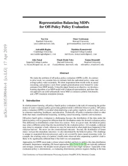 Representation Balancing MDPs for Off-Policy Policy Evaluation