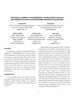 Topological design of an asymmetric 3-translational parallel mechanism
  with zero coupling degree and motion decoupling