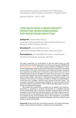 How much does a word weigh? Weighting word embeddings for word sense
  induction