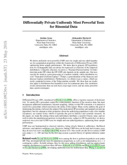 Differentially Private Uniformly Most Powerful Tests for Binomial Data