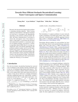 Towards More Efficient Stochastic Decentralized Learning: Faster
  Convergence and Sparse Communication
