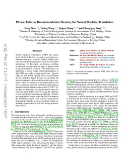 Phrase Table as Recommendation Memory for Neural Machine Translation