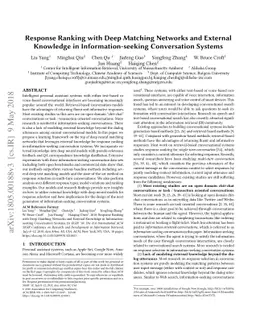 Response Ranking with Deep Matching Networks and External Knowledge in
  Information-seeking Conversation Systems