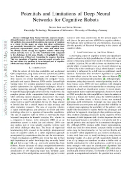 Potentials and Limitations of Deep Neural Networks for Cognitive Robots