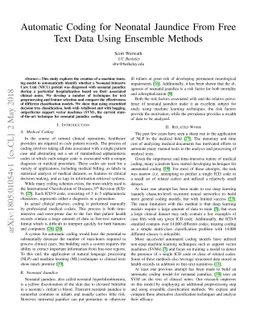 Automatic Coding for Neonatal Jaundice From Free Text Data Using
  Ensemble Methods