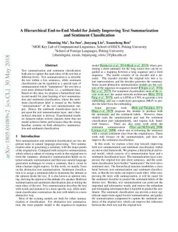 A Hierarchical End-to-End Model for Jointly Improving Text Summarization
  and Sentiment Classification