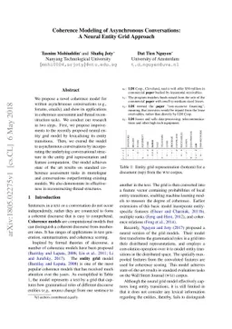 Coherence Modeling of Asynchronous Conversations: A Neural Entity Grid
  Approach