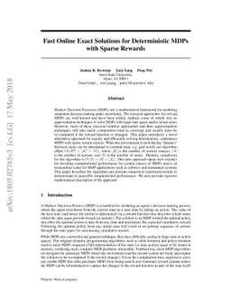 Fast Online Exact Solutions for Deterministic MDPs with Sparse Rewards