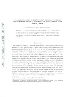 Full Classification of permutation rational functions and complete
  rational functions of degree three over finite fields