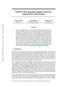 TADAM: Task dependent adaptive metric for improved few-shot learning