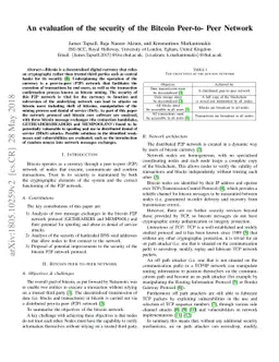 An evaluation of the security of the Bitcoin Peer-to- Peer Network