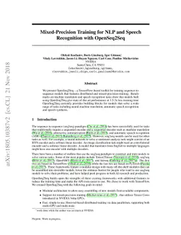 Mixed-Precision Training for NLP and Speech Recognition with OpenSeq2Seq