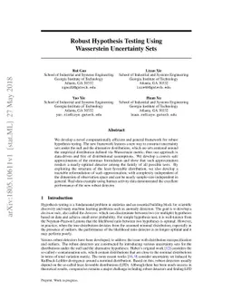 Robust Hypothesis Testing Using Wasserstein Uncertainty Sets