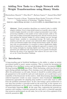 Adding New Tasks to a Single Network with Weight Transformations using
  Binary Masks