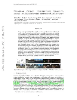 Exemplar Guided Unsupervised Image-to-Image Translation with Semantic
  Consistency