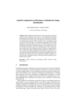 CapsNet comparative performance evaluation for image classification