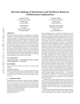 Decision Making of Maximizers and Satisficers Based on Collaborative
  Explanations
